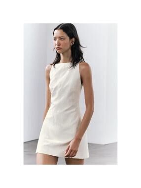 ZARA NWT WOMENS  ZW COLLECTION ORGANIC COTTON JACQUARD DRESS IN CREAM-X-LARGE